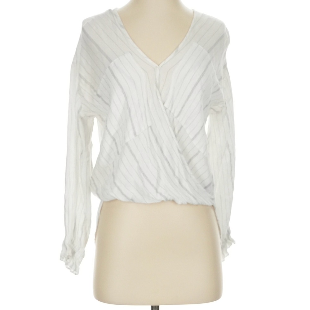 All Saints White Striped V-Neck Blouse size small NWOT